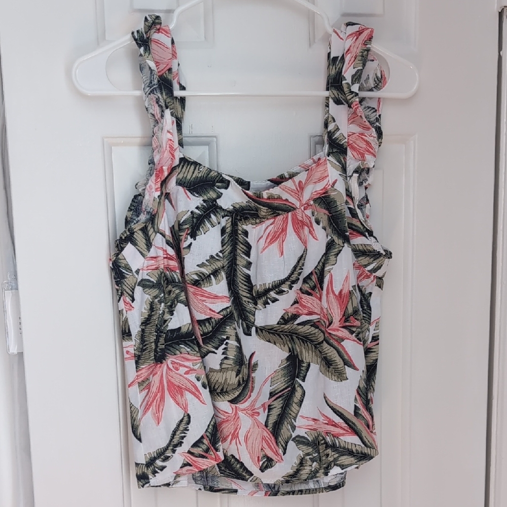 LOFT Tropical Floral Tank Top - Pink and Green